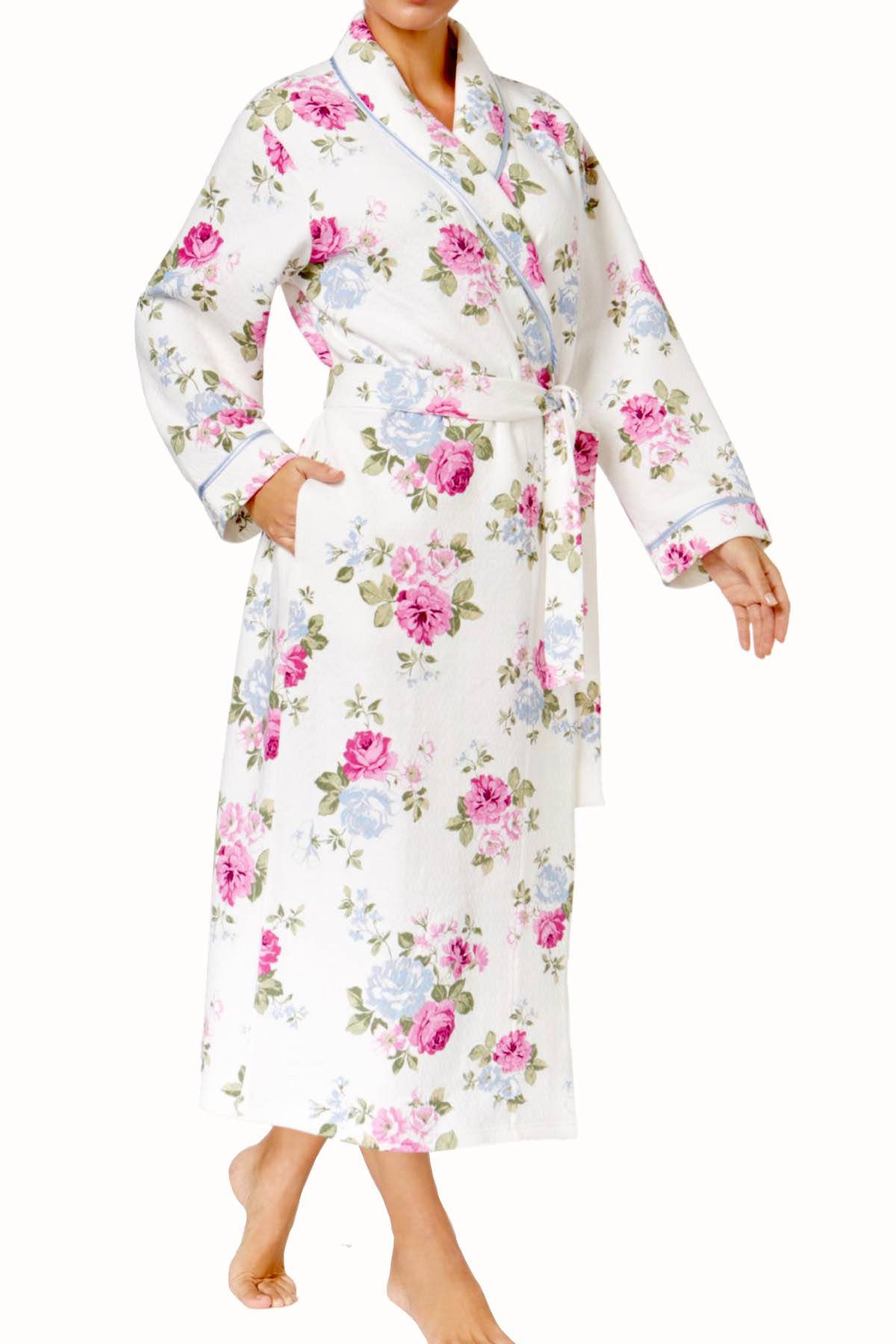 Charter Club Intimates Rose-Bouquet Quilted Satin-Trim Robe