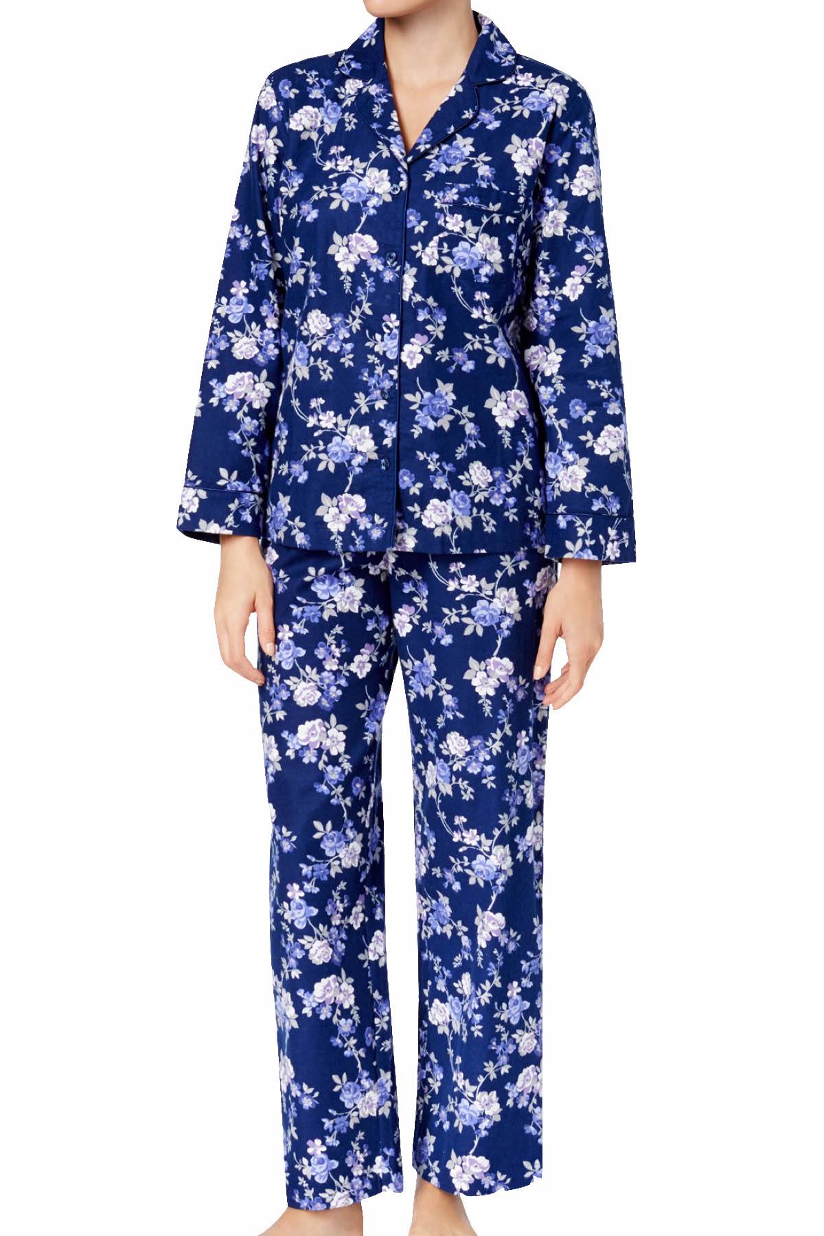 Charter Club Intimates Rose-Garden Floral-Printed Cotton/Flannel Pajama Set