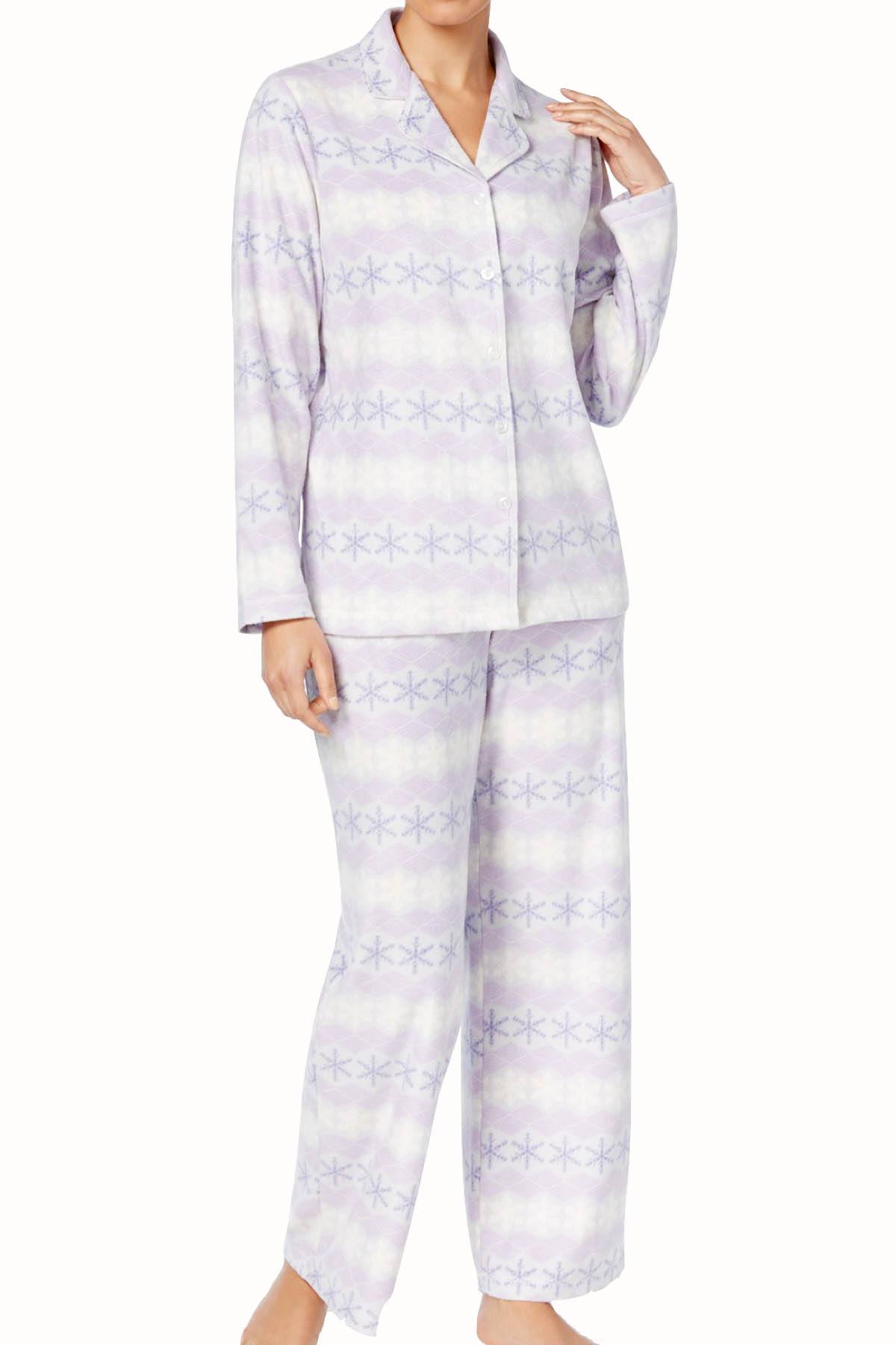 Charter Club Intimates Snowflake-Printed Fleece Pajama Set