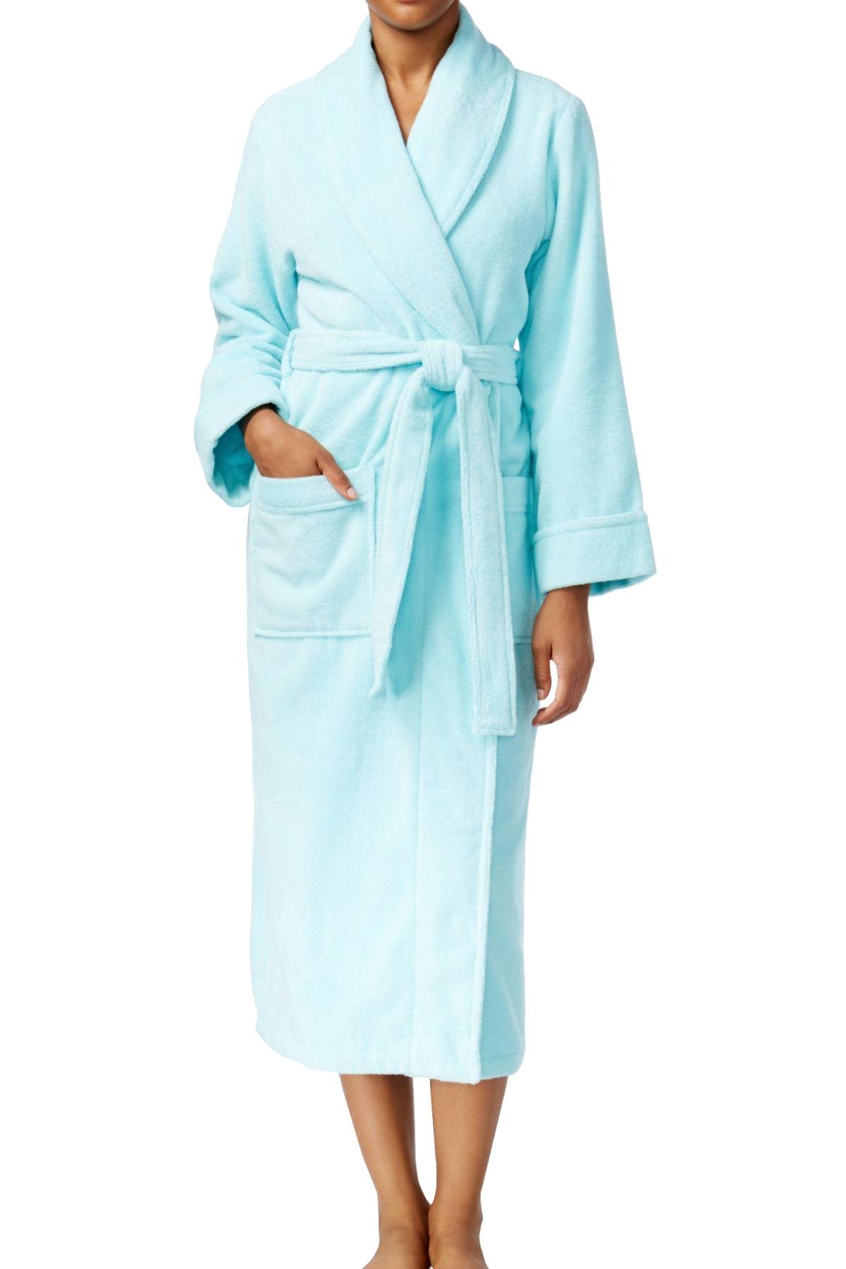 Charter Club Intimates Soft-Rain-Blue Luxe Cotton Terry Long Wrap-Robe