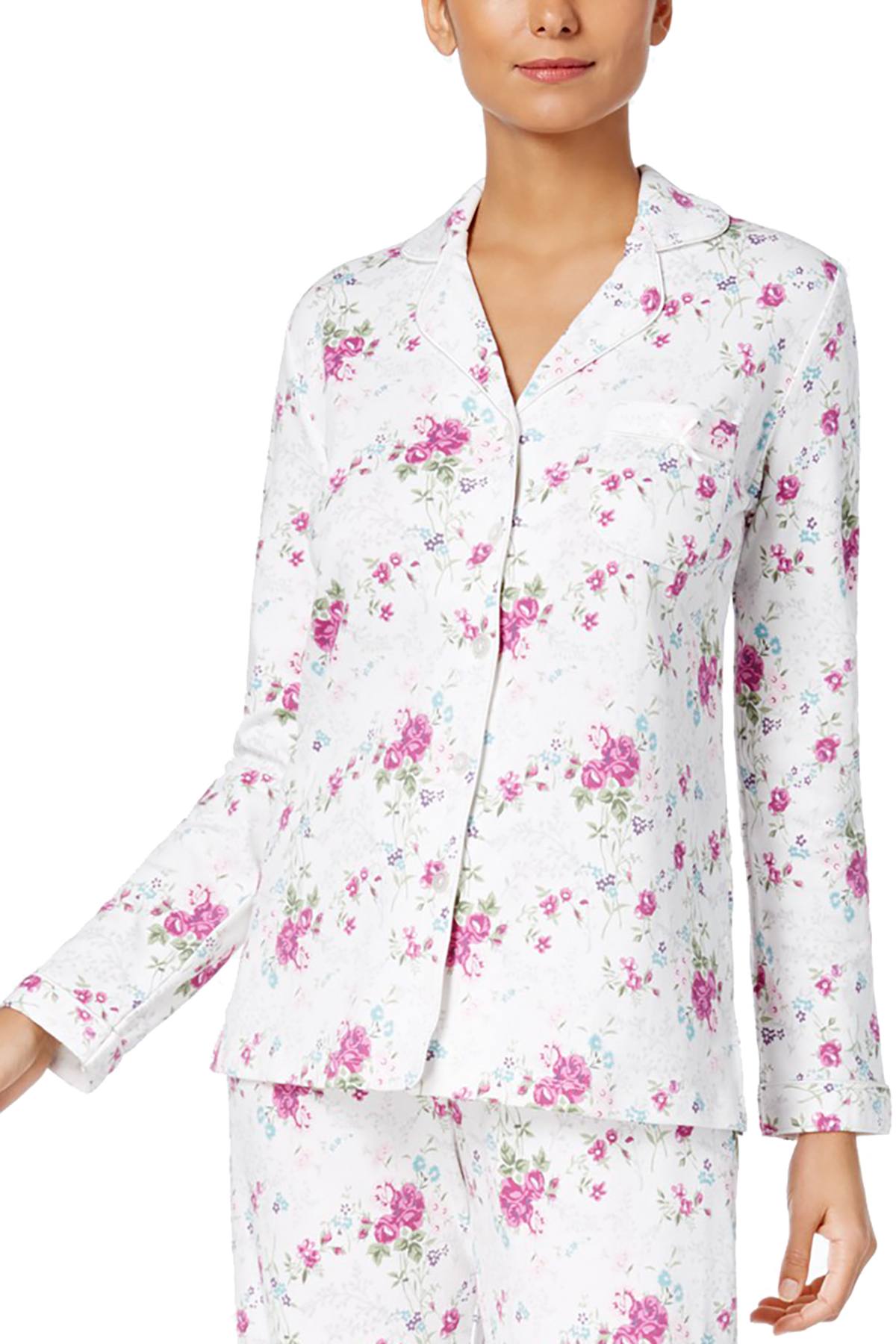 Charter Club Intimates Vintage-Floral Printed Button-Front Cotton PJ Top