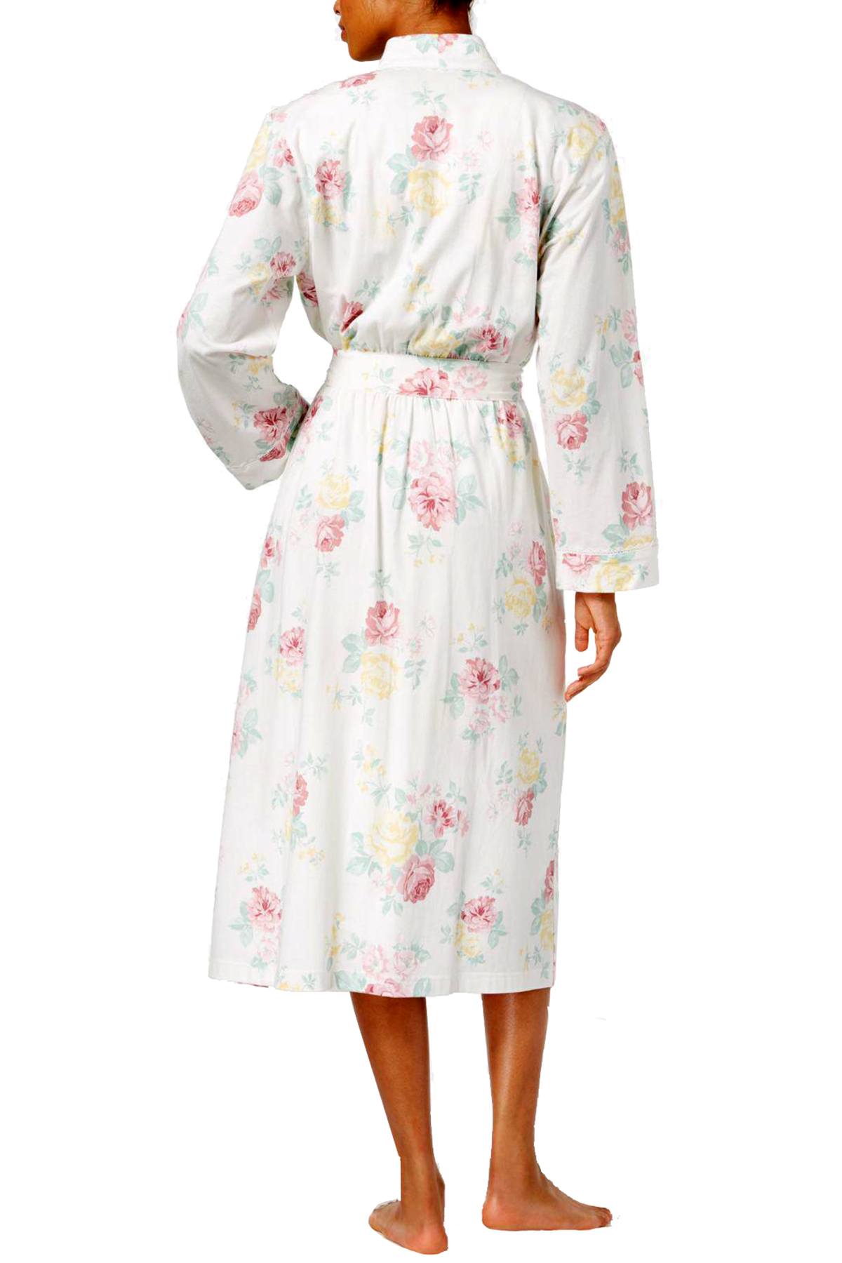 Charter Club Intimates White Floral-Print Lace-Trim Robe