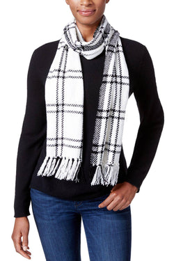 Charter Club Ivory/Black Windpine Woven Chenille Scarf thumbnail 1