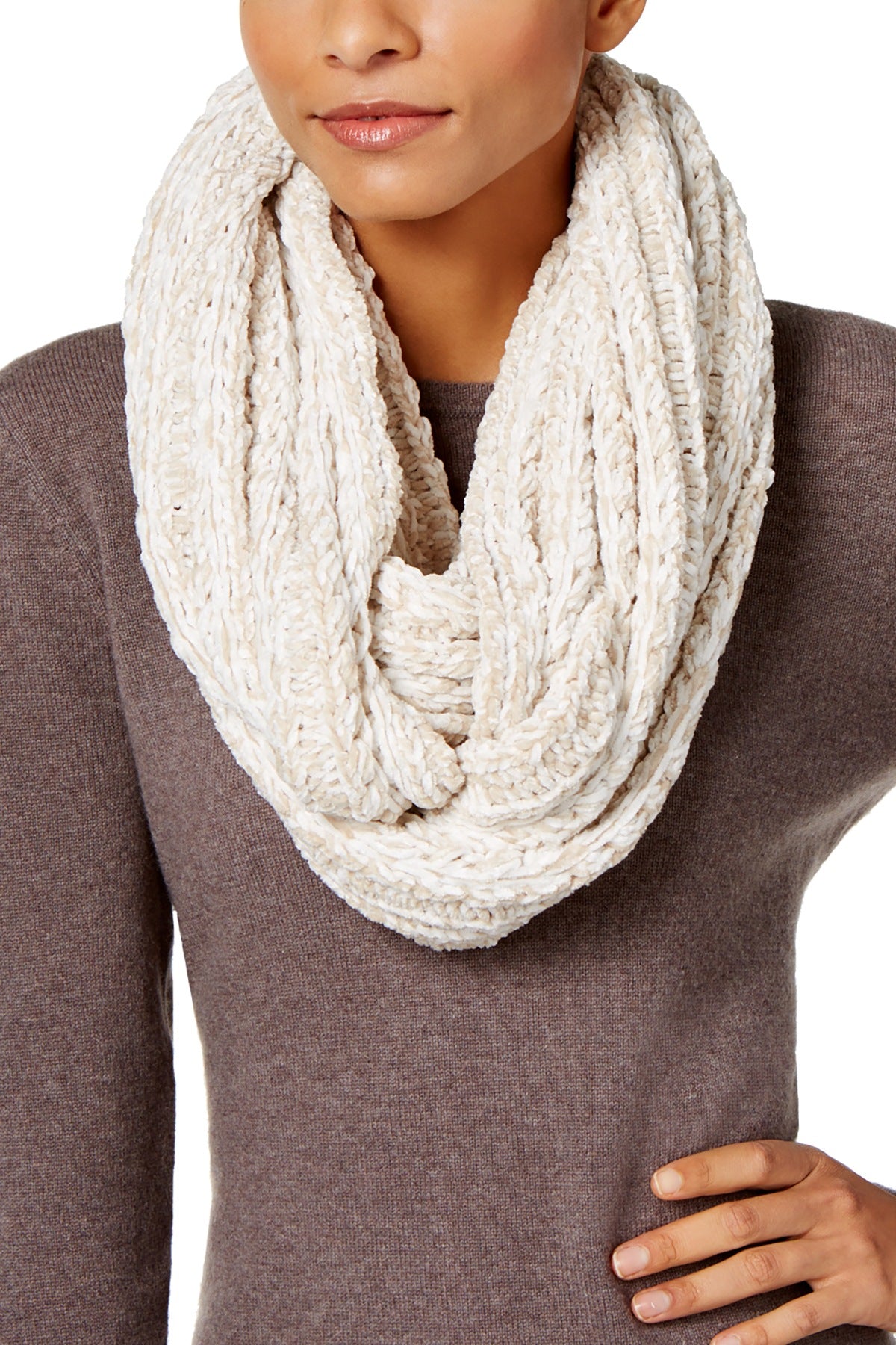 Charter Club Ivory Velvety Marled Chenille Infinity Loop Scarf