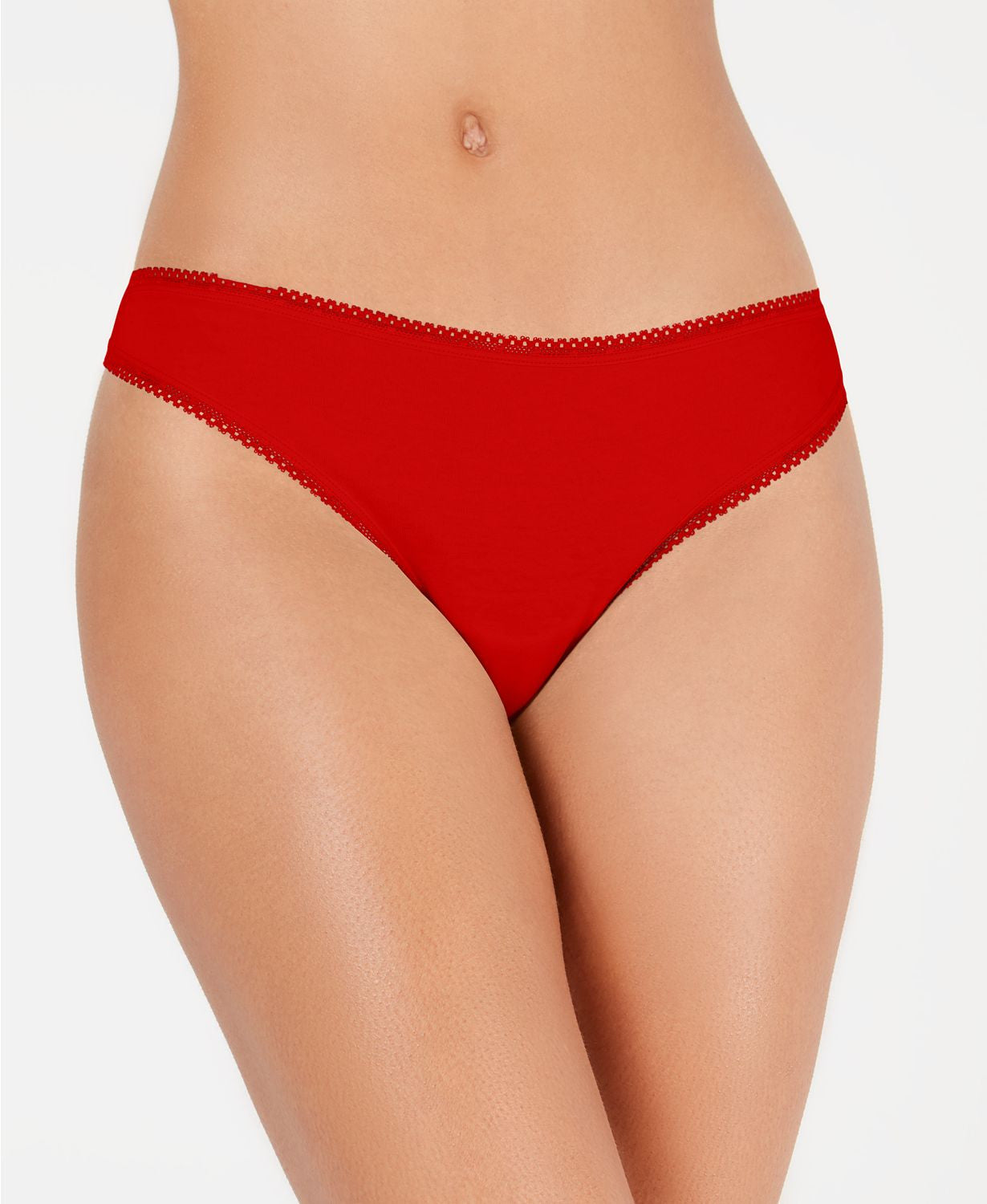 Charter Club Lace Trim Cotton Thong in Candy Red