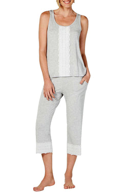 Charter Club Lace Trim Pajama Set in Dove Grey Heather thumbnail 1