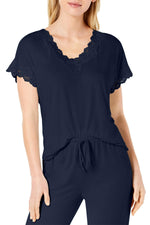 Charter Club Lace Trim Soft Knit Modal PJ Set in Ink Blue