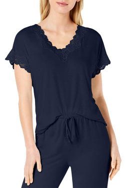 Charter Club Lace Trim Soft Knit Modal PJ Set in Ink Blue thumbnail 3