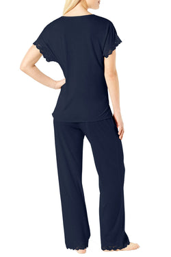 Charter Club Lace Trim Soft Knit Modal PJ Set in Ink Blue thumbnail 2