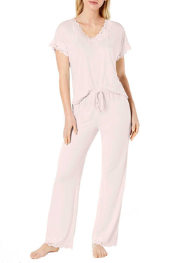 Charter Club Lace Trim Soft Knit Modal PJ Set in Potpurri Pink thumbnail 1