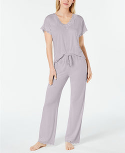 Charter Club Lace Trim Soft Knit Modal PJ Set in Steely Glacier thumbnail 2