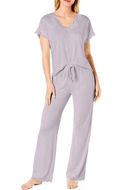 Charter Club Lace Trim Soft Knit Modal PJ Set in Steely Glacier thumbnail 1