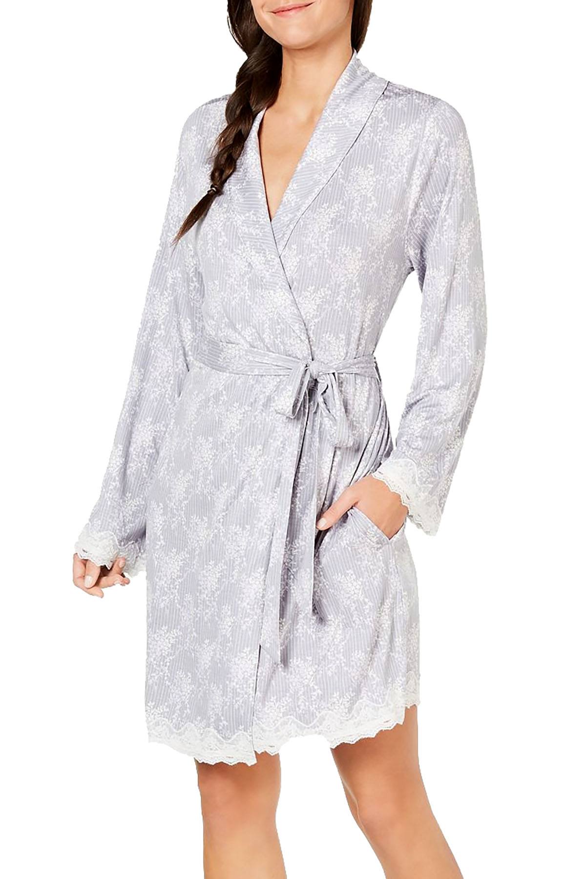 Charter Club Lace Trimmed Soft Knit Modal Wrap Robe in Floral Spray