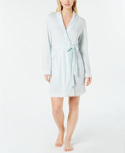 Charter Club Lace Trimmed Soft Knit Wrap Robe in Whispering Blue thumbnail 3