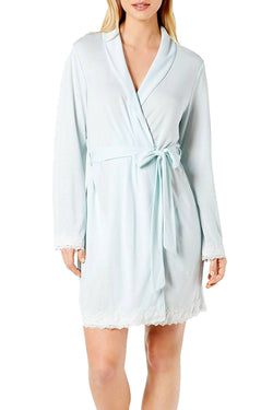 Charter Club Lace Trimmed Soft Knit Wrap Robe in Whispering Blue thumbnail 1