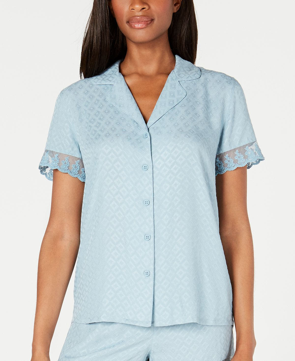 Charter Club Lace-trim Pajama Top Stone Blue