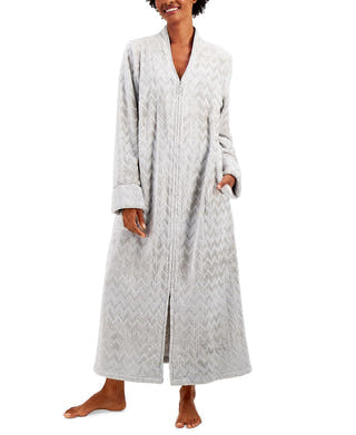 Charter Club Long Chevron Zip Front Robe Chevron Chalky Grey