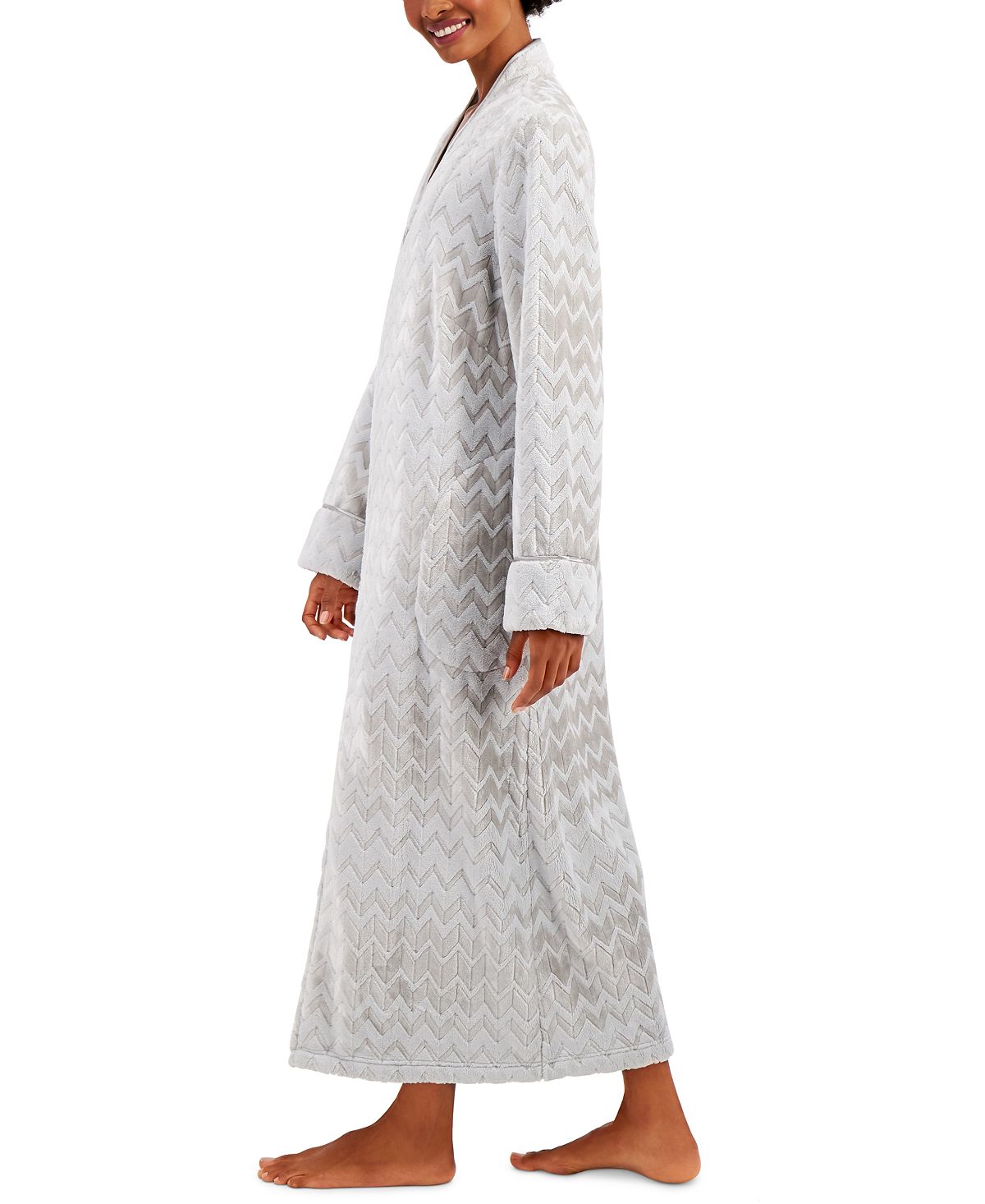 Charter Club Long Chevron Zip Front Robe Chevron Chalky Grey – CheapUndies