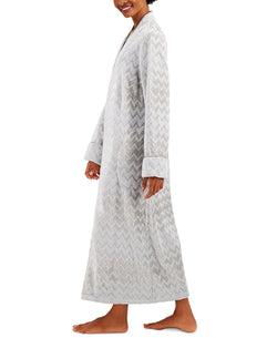 Charter Club Long Chevron Zip Front Robe Chevron Chalky Grey thumbnail 2