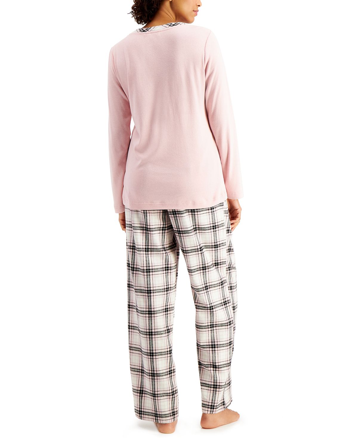 Charter Club Mixit Solid Top & Plaid Flannel Pajama Pants Set Square Plaid