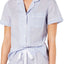 Charter Club Notch Collar Cotton Pajama Top in Embroidery Stripe Blue