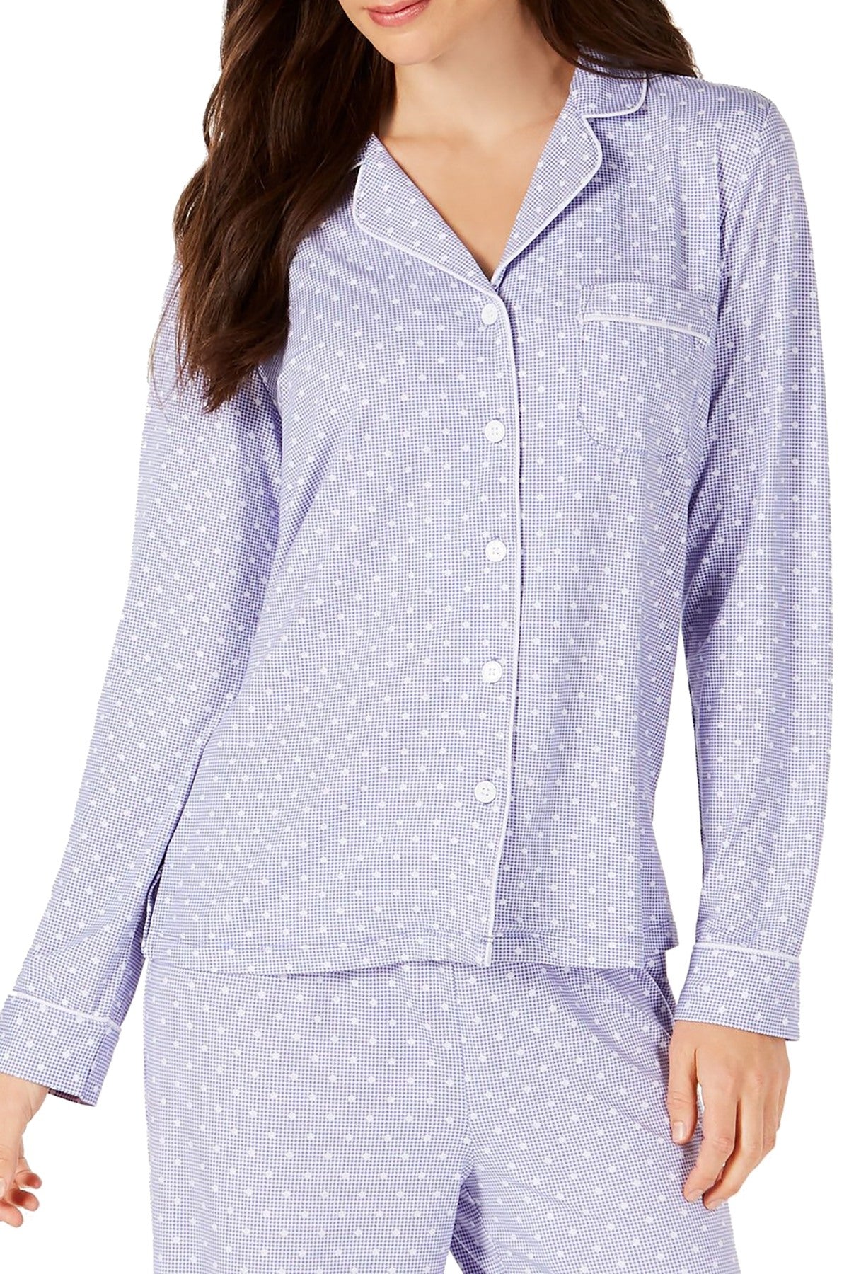 Charter Club Notch Collar Pajama Top in Mini Check Dot