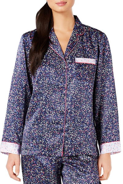 Charter Club Notch Collar Pajama Top in Mini Floral Navy