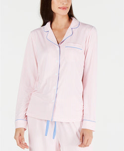 Charter Club Notch Collar Pajama Top in Ticking Stripe Pink thumbnail 2