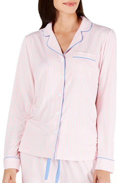 Charter Club Notch Collar Pajama Top in Ticking Stripe Pink thumbnail 1