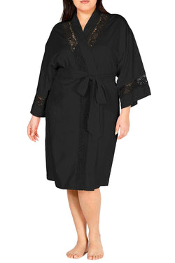 Charter Club PLUS Embroidered Lace Knit Robe in Classic Black thumbnail 1