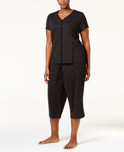 Charter Club PLUS Loop Trimmed Top / Cropped Pants Set in Black Duo Dot thumbnail 1