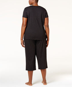 Charter Club PLUS Loop Trimmed Top / Cropped Pants Set in Black Duo Dot thumbnail 2