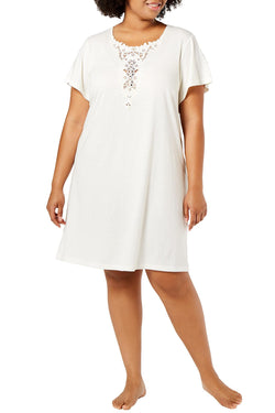 Charter Club PLUS Soft Knit Lace Detail Sleepshirt in Winter Ivory thumbnail 1