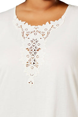 Charter Club PLUS Soft Knit Lace Detail Sleepshirt in Winter Ivory thumbnail 3