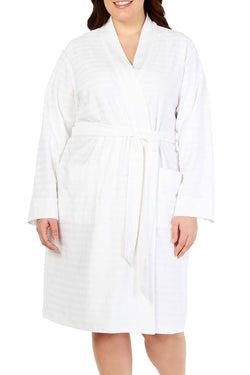 Charter Club PLUS Striped Texture Knit Robe in Bright White thumbnail 1