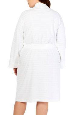 Charter Club PLUS Striped Texture Knit Robe in Bright White thumbnail 2