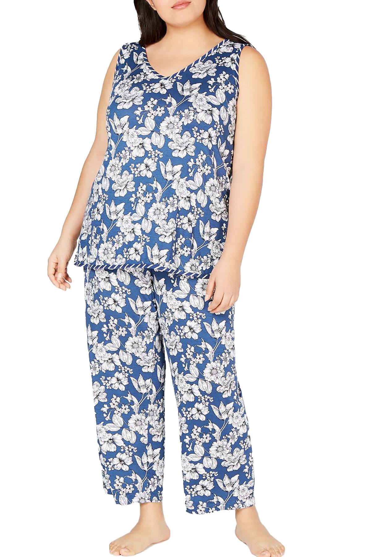 Charter Club PLUS Tank And Cropped Pant Pajama Set in Sunny Floral Blue