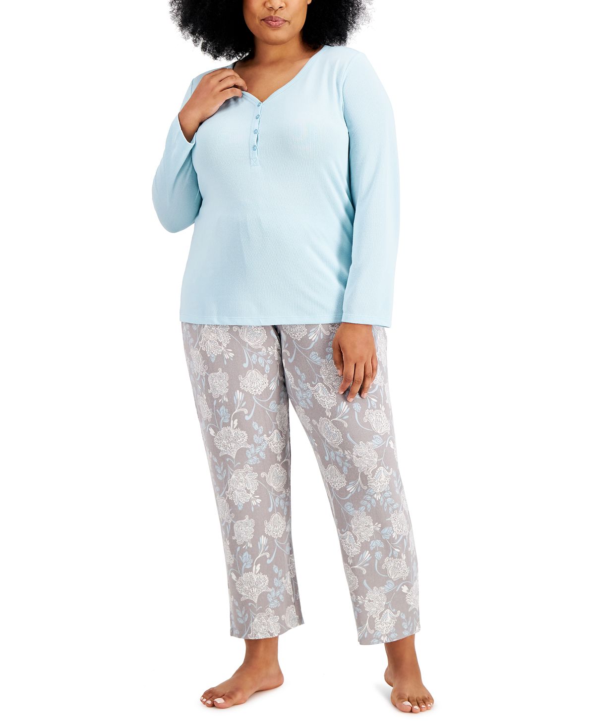 Charter Club Plus Soft Knit Pajama Set Lacey Floral