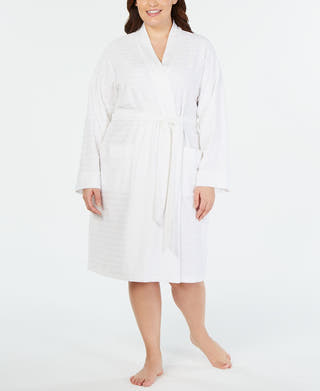 Charter Club Plus Striped Texture Knit Robe Bright White