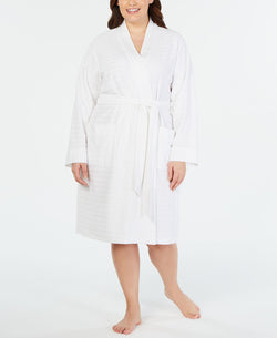 Charter Club Plus Striped Texture Knit Robe Bright White thumbnail 1