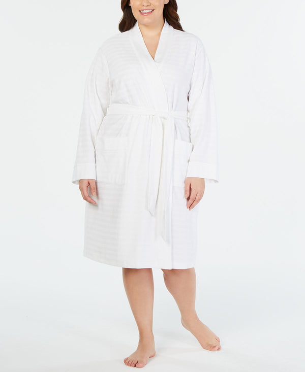 Charter Club Plus Striped Texture Knit Robe Bright White