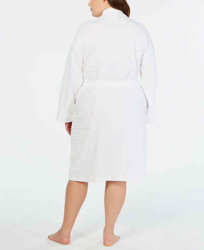 Charter Club Plus Striped Texture Knit Robe Bright White