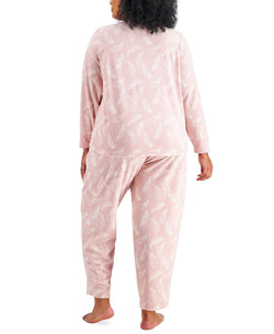 Charter Club Plus Thermal Fleece Printed Pajama Set Feathers thumbnail 2