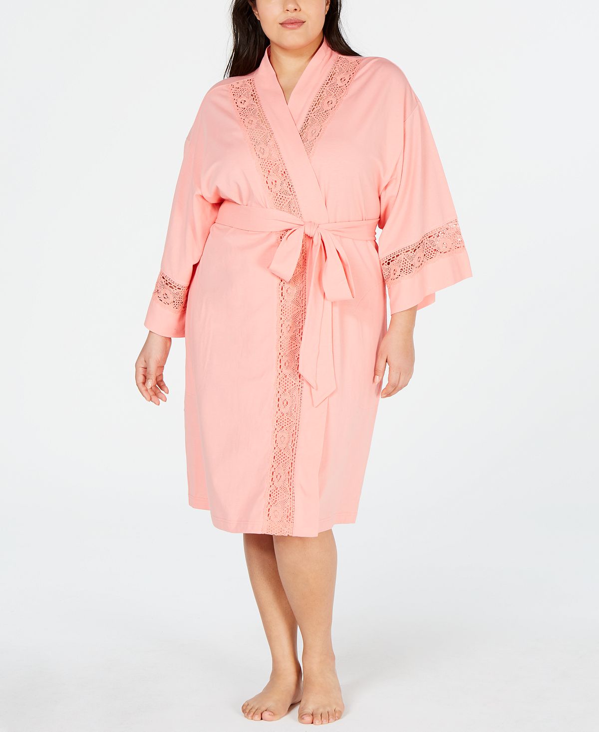 Charter Club Plus-size Embroidered Lace Knit Robe Coral Lining