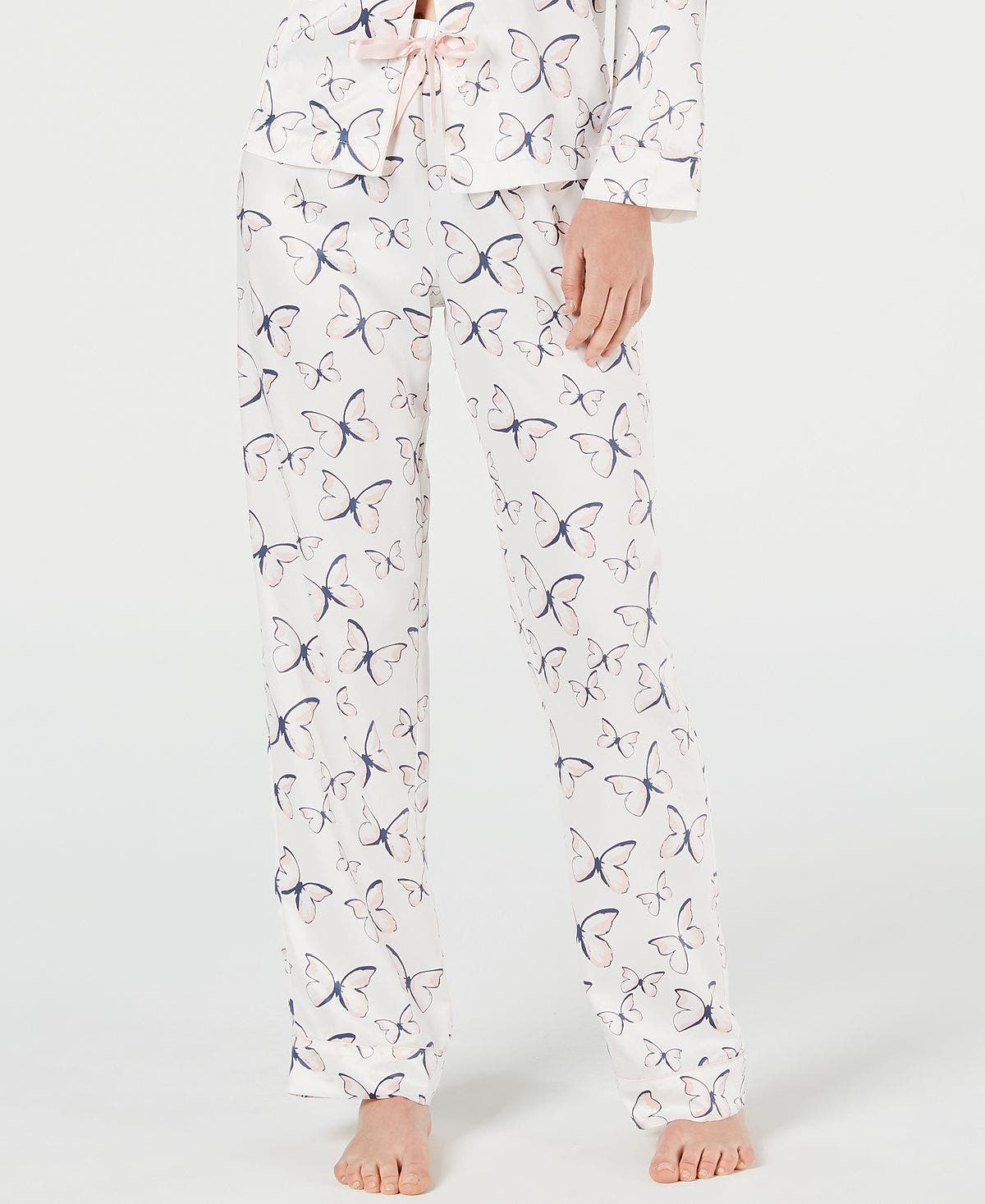 Charter Club Polyester Satin Floral Print Long Pants Faded Butterfly