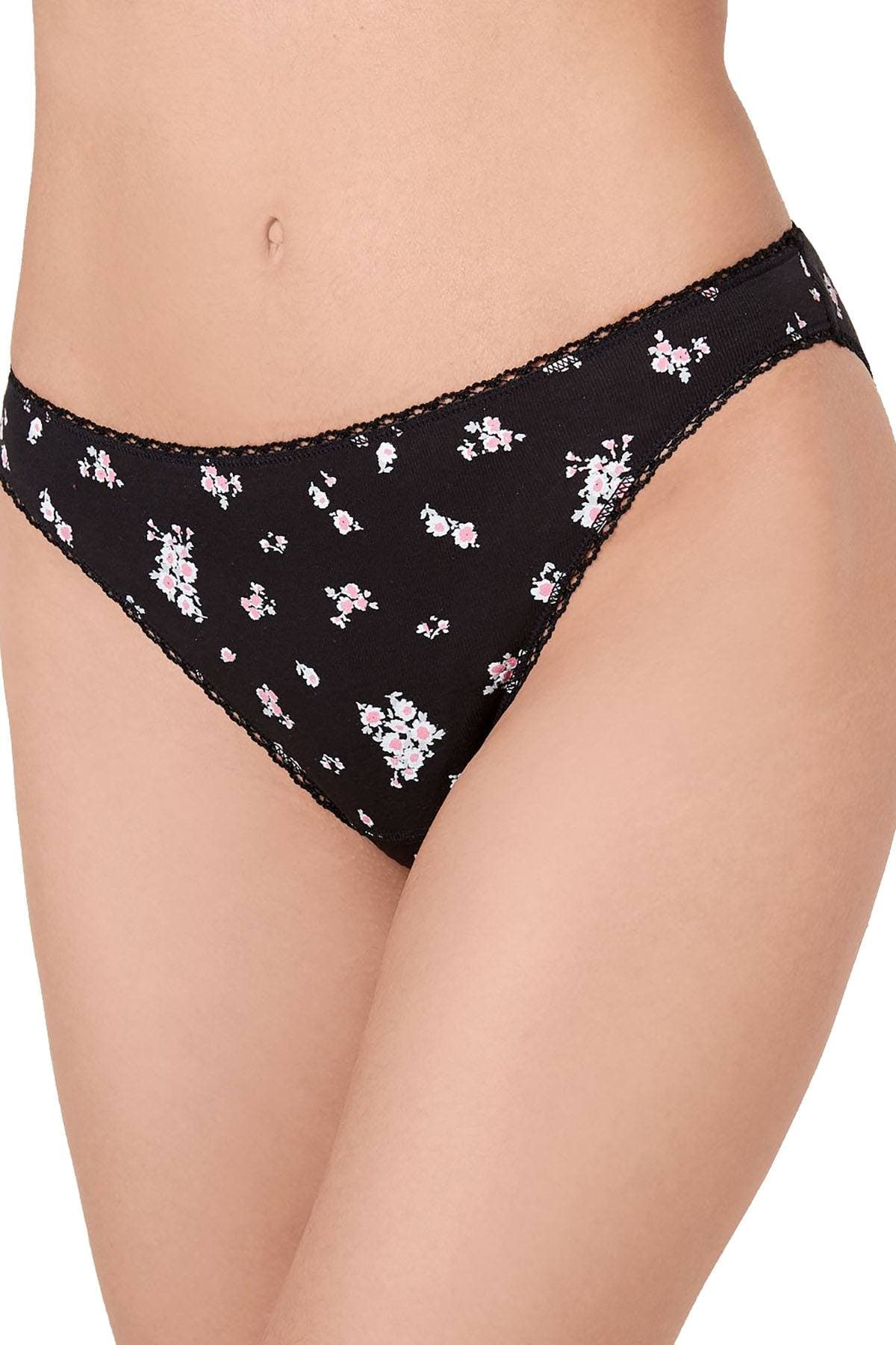 Charter Club Pretty Cotton Bikini Brief in Black/Pink Floral