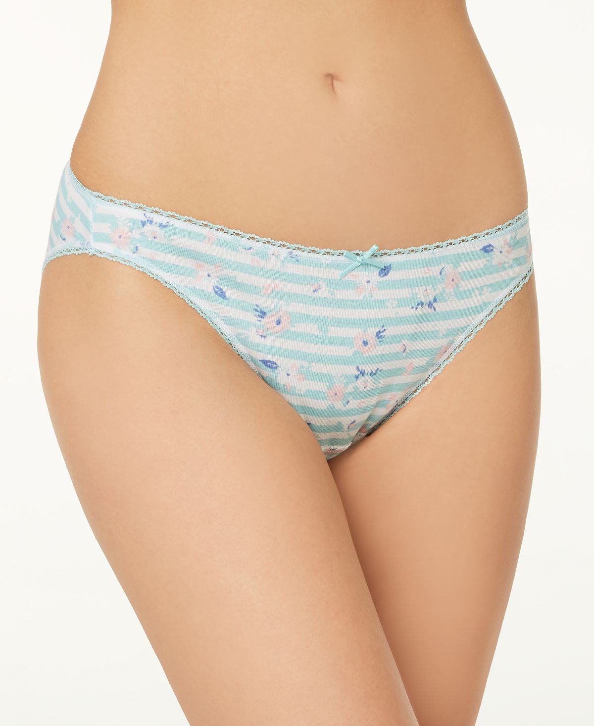 Charter Club Pretty Cotton Bikini Underwear Floral Stripe