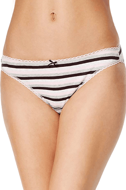 Charter Club Pretty Cotton Bikini in Pink/Grey Stripe thumbnail 1
