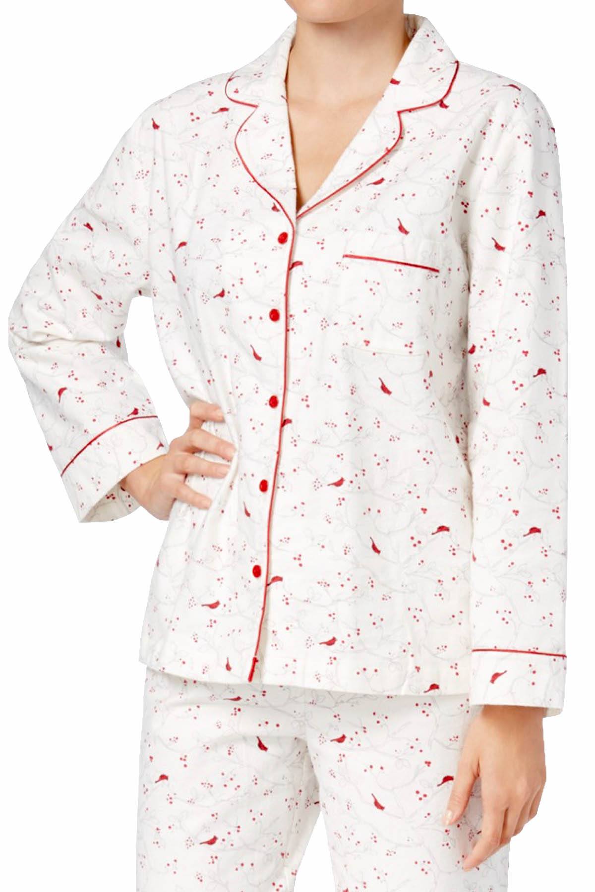 Charter Club Printed Cotton Flannel Pajama Set in Ivory Cardinal