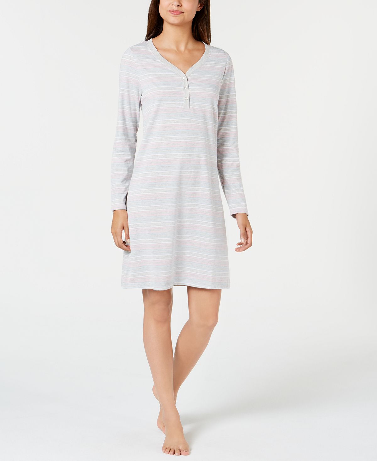 Charter Club Printed Cotton Knit Sleepshirt Variegated Stripe